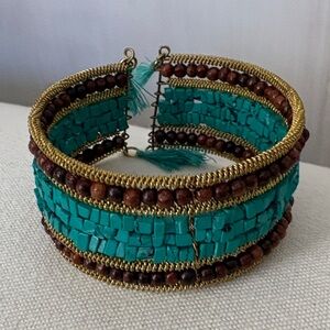 Turquoise and Brown Beaded Cuff Bracelet